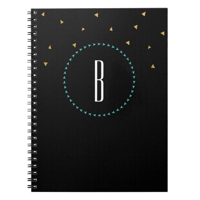 Cuaderno Moderno Triángulos Dorados y Verde Teal N (Frente)