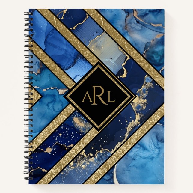 Cuaderno Moderno Único Azul Dorado Geométrico Personalizado (Anverso)