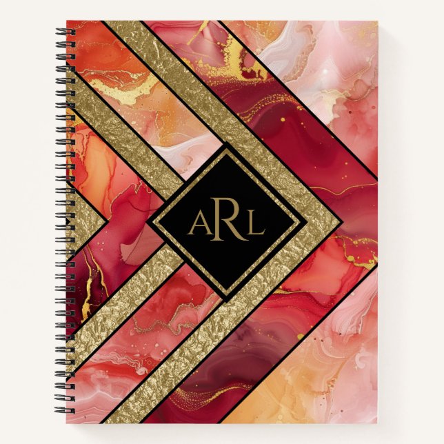 Cuaderno Moderno Único Rojo Dorado Geométrico Personalizado (Anverso)