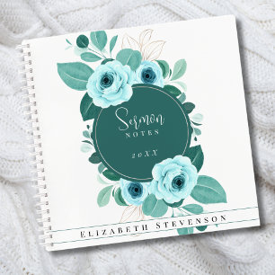 Cuaderno Moderno Verde azulado Blue Sermon Notes Personaliz