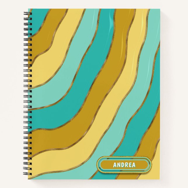 Cuaderno Moderno Wave Stripes Blue Yellow Tones Gold Purpur (Anverso)