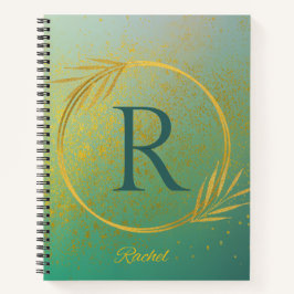 Cuaderno Moderno y de lujo Turquesa & Gold Custom Name & In