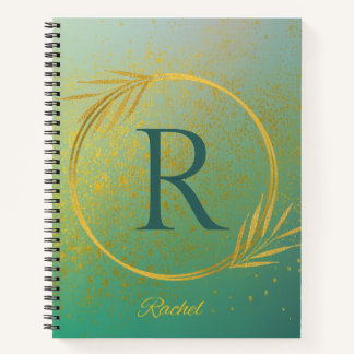 Cuaderno Moderno y de lujo Turquesa & Gold Custom Name & In