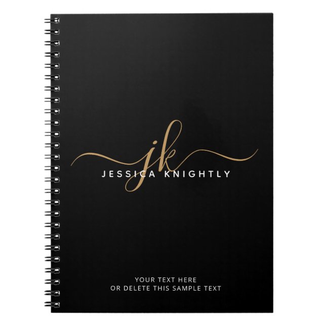 Cuaderno Moderno y elegante guión monograma Iniciales Oro N (Frente)