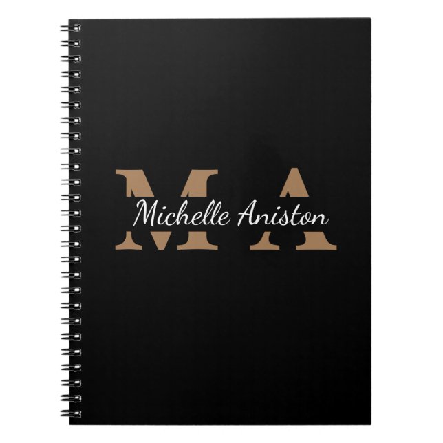 Cuaderno Moderno y elegante Monograma de Oro Negro Minimali (Frente)
