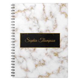 Cuaderno Moderno y elegante nombre de mármol blanco de oro 