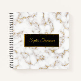 Cuaderno Moderno y elegante nombre de mármol blanco de oro 