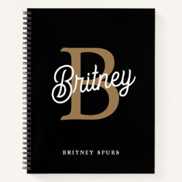 Cuaderno Moderno y elegante nombre de monograma Black Gold