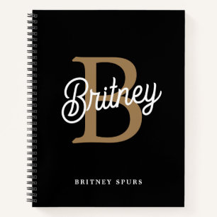 Cuaderno Moderno y elegante nombre de monograma Black Gold 