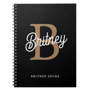 Cuaderno Moderno y elegante nombre de monograma Black Gold 
