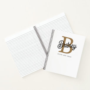 Cuaderno Moderno y elegante nombre de monograma Black Gold 