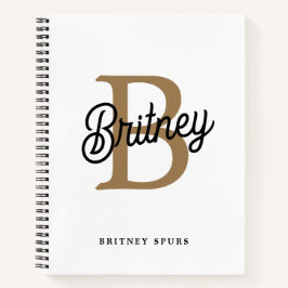 Cuaderno Moderno y elegante nombre de monograma Black Gold