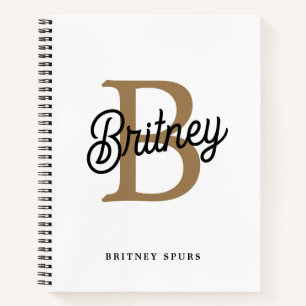 Cuaderno Moderno y elegante nombre de monograma Black Gold 