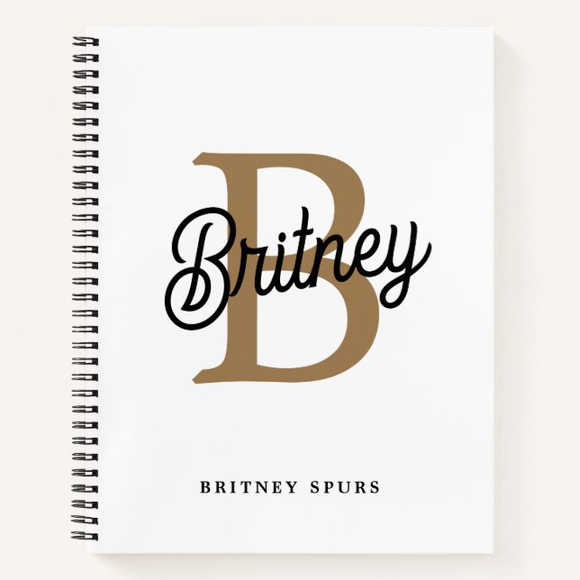 Cuaderno Moderno y elegante nombre de monograma Black Gold  (Anverso)