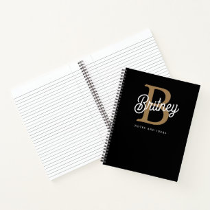 Cuaderno Moderno y elegante nombre de monograma Black Gold 