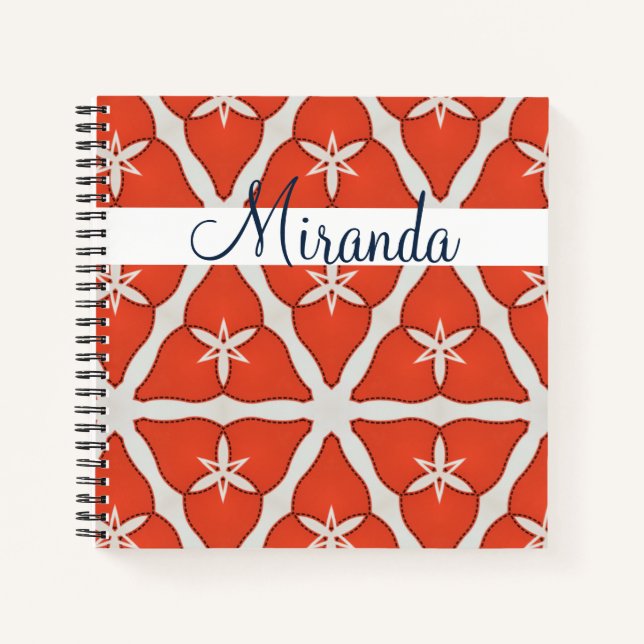 Cuaderno Moderno y elegante patrón Naranja blanco personali (Anverso)