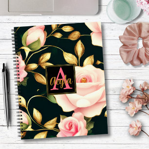 Cuaderno Moderno y elegante rosa Rosas Oro Sale Monograma