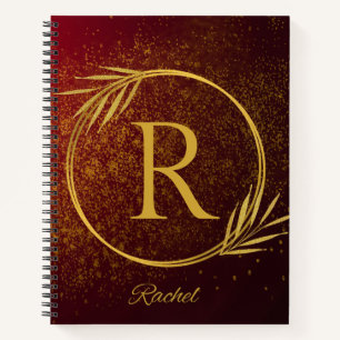 Cuaderno Moderno y lujoso nombre personalizado rojo y dorad