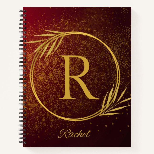 Cuaderno Moderno y lujoso nombre personalizado rojo y dorad (Anverso)