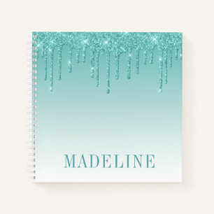Cuaderno Moderno y moderno goteo de Purpurina Verde azulado