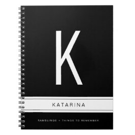 Cuaderno Moderno y moderno personalizado de monograma negro