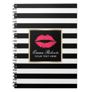 Cuaderno Modernos Labios Rojos Elegantes franjas en blanco 
