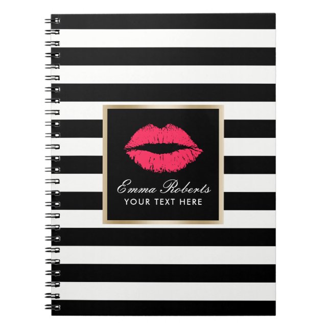 Cuaderno Modernos Labios Rojos Elegantes franjas en blanco  (Frente)