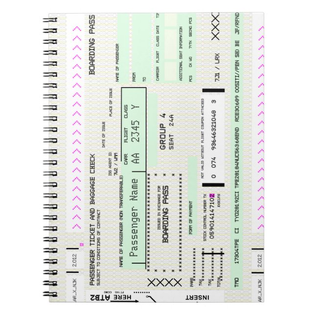 Cuaderno Modificar esta tarjeta de embarque de aerolíneas (Frente)