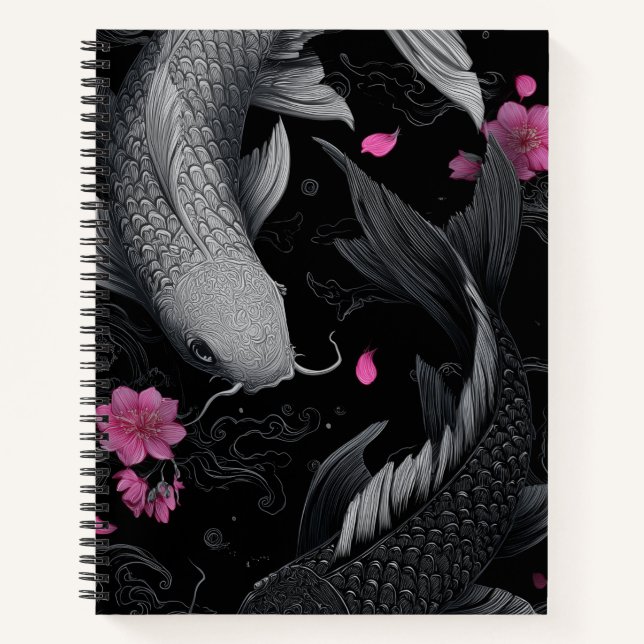Cuaderno Modo oscuro de peces Koi japoneses (Anverso)