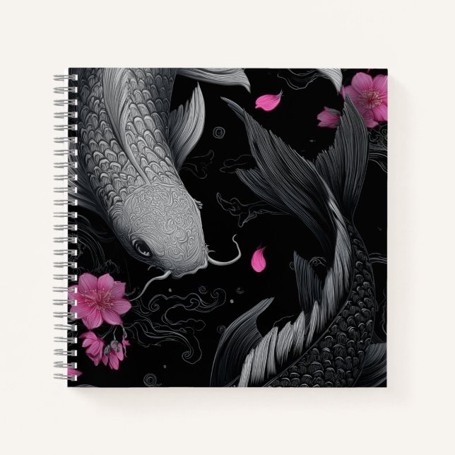 Cuaderno Modo oscuro de peces Koi japoneses (Anverso)