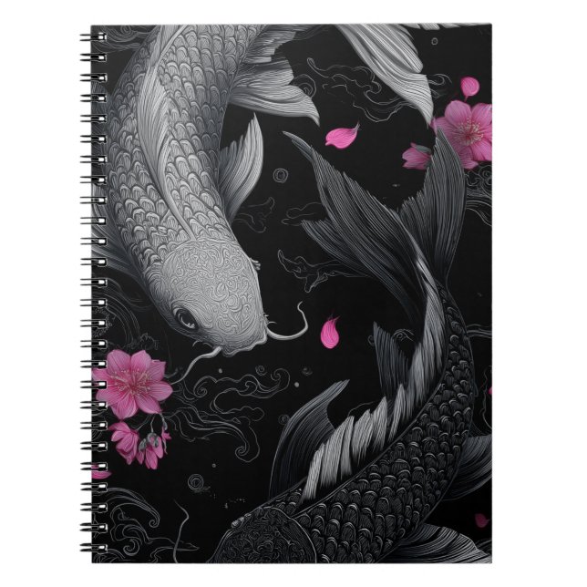Cuaderno Modo oscuro de peces Koi japoneses (Frente)