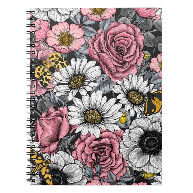 Cuaderno Modos de mezcla de flores en rosa y gris (Frente)