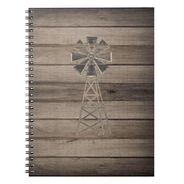 Cuaderno Molino de viento de madera rústica desgastada por  (Frente)
