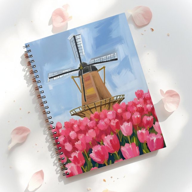 Cuaderno Molino de viento holandés | Campo de flores de tul (Subido por el creador)