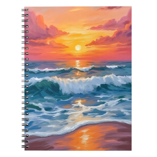 Cuaderno Molten Horizon | Olas del Océano Puesta de Sol Acu (Frente)