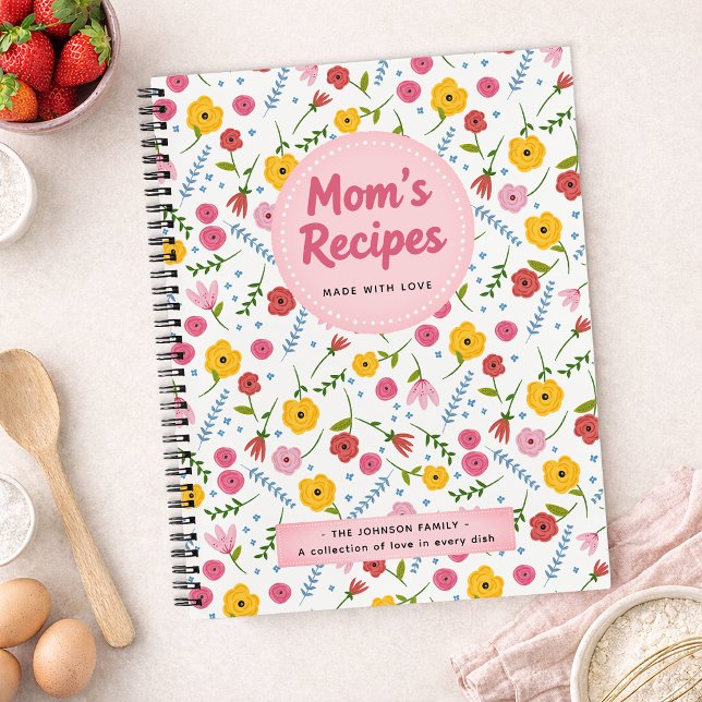 Cuaderno Mom’s Recipes Floral Personalized Recipe Notebook (Recipe Book for mom)