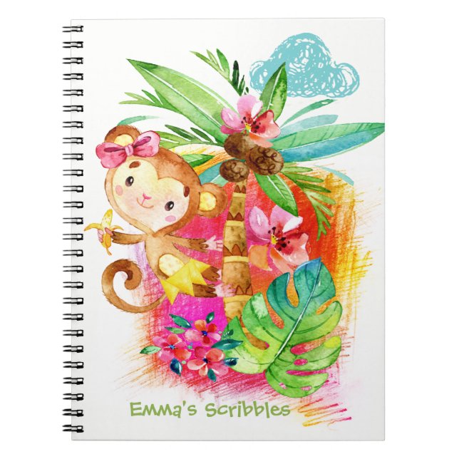 Cuaderno Mona de mono linda trepando árbol (Frente)