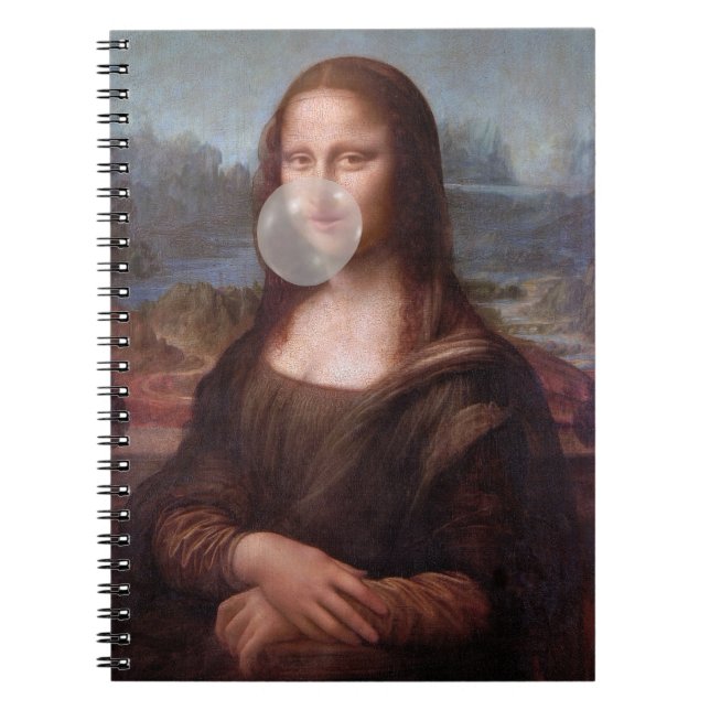 Cuaderno Mona Lisa soplando chicle de burbuja gris (Frente)