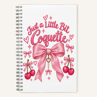 Cuaderno Monada Rosa Coqueta Lazo Cereza Estética Femenina