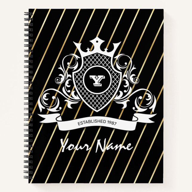 Cuaderno Monagrama blanco elegante de moda (Anverso)