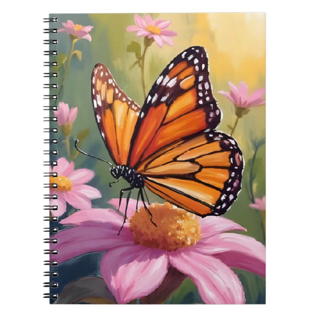 Cuaderno Monarch Butterfly Pink Flower Floral Painting (Frente)