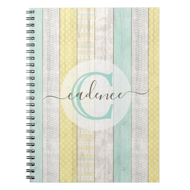 Cuaderno Moneda rústica y Boho amarillo Geo moderno persona (Frente)