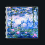 Cuaderno Monet Pink Water Lilies<br><div class="desc">Un cuaderno de nenúfares con nenúfares rosados en Monet flotando en un estanque azul tranquilo con colchonetas de lirios. Un gran regalo de Monet para los amantes del impresionismo y del arte francés. Impresionismo natural sereno con flores y paisajes pintorescos de estanques.</div>