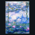 Cuaderno Monet Pink Water Lilies<br><div class="desc">Un cuaderno en espiral de nenúfares rosados con hermosos nenúfares de agua rosada flotando en un estanque tranquilo azul con colchonetas de lirios. Un gran regalo de Monet para los amantes del impresionismo y del arte francés. Impresionismo natural sereno con flores y paisajes pintorescos de estanques.</div>