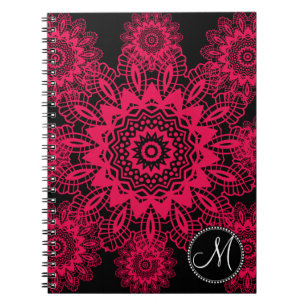 Cuaderno Mongram Black Hot Pink Fuchsia Lace Snowflake