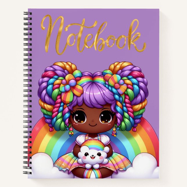 Cuaderno mono/ adorable chica chibi arcoíris (Anverso)