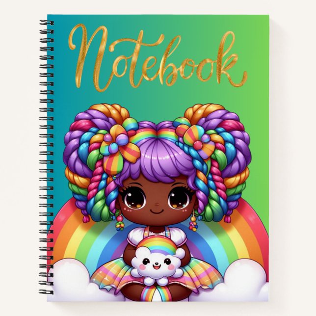 Cuaderno mono/ adorable chica chibi arcoíris  (Anverso)