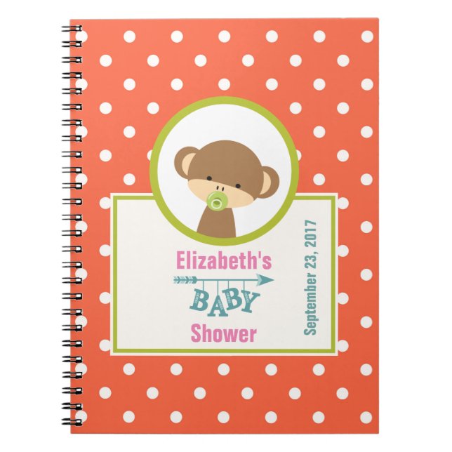 Cuaderno Mono bebe marrón con Pacificador Baby Shower (Frente)