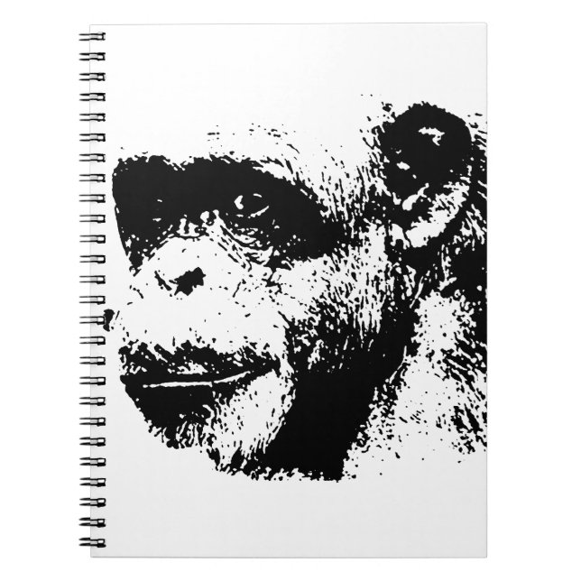 Cuaderno Mono Chimpancé en Blanco y Negro Arte Pop (Frente)