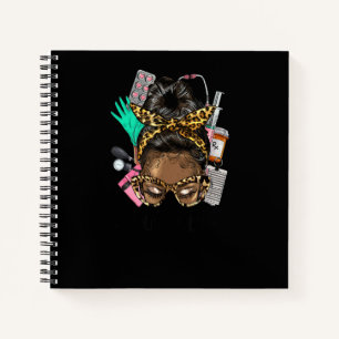 Cuaderno Moño Desordenado Africano Cabello Liso Gafas Leopa